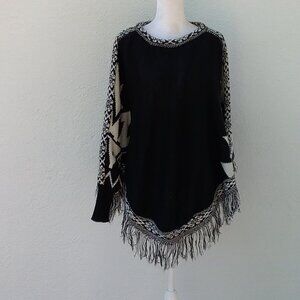 Euty "Take It Easy" Women's Sweater Poncho Black and White One Size New with Tag